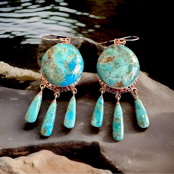 Southwestern Turquoise Sterling Silver Earrings - Picture 3 of 6